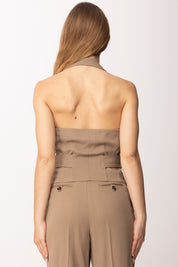 Elisabetta Franchi Gilet In Gabardina con Cintura GL00561E2 ARGILLA