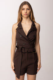 Elisabetta Franchi Gilet In Gabardina con Cintura GL00561E2 CACAO