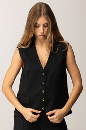 Pinko Gilet In Lana con Bottoni Gioiello NERO LIMOUSINE