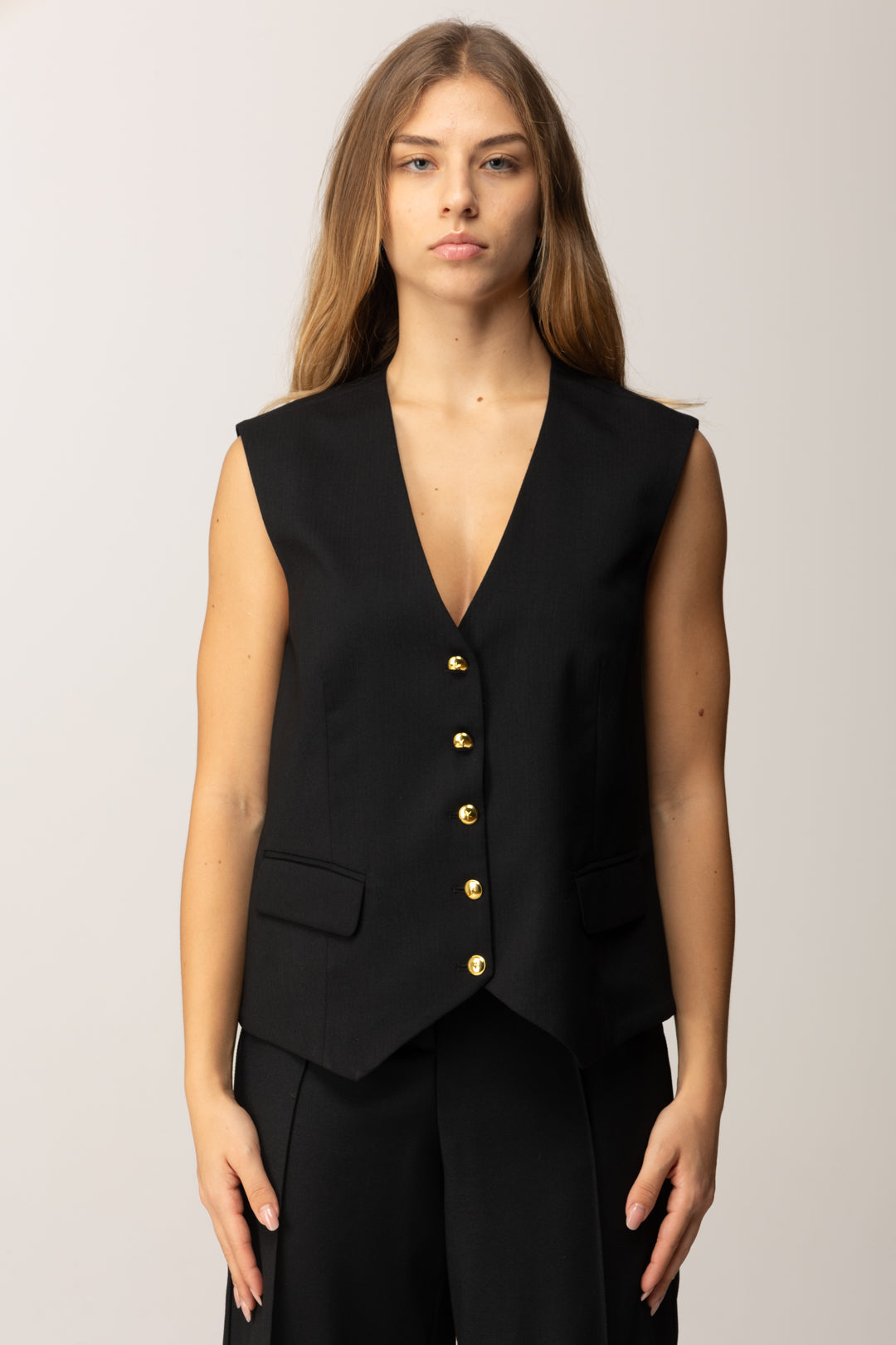 Pinko Gilet In Lana con Bottoni Gioiello NERO LIMOUSINE