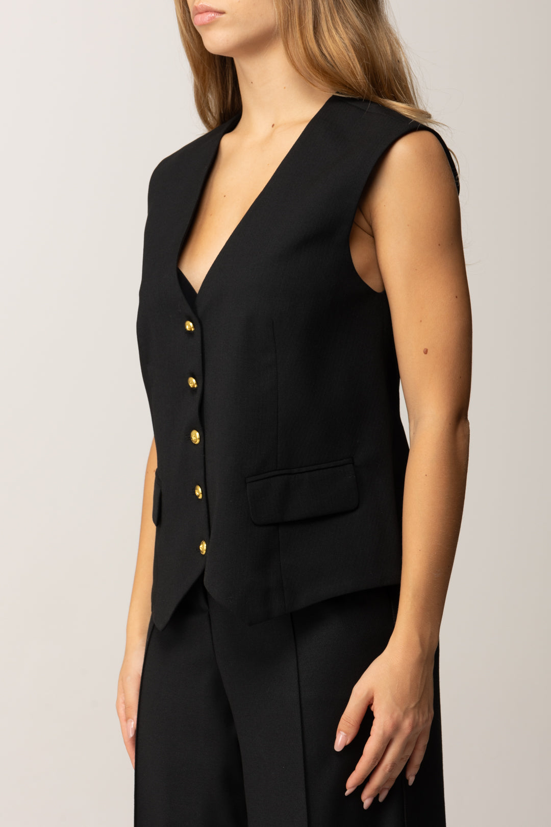 Pinko Gilet In Lana con Bottoni Gioiello NERO LIMOUSINE