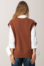 Manila Grace Gilet In Maglia con Scollo a V M436VU COGNAC