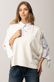 Manila Grace Gilet In Maglia con Scollo a V M436VU OFF WHITE