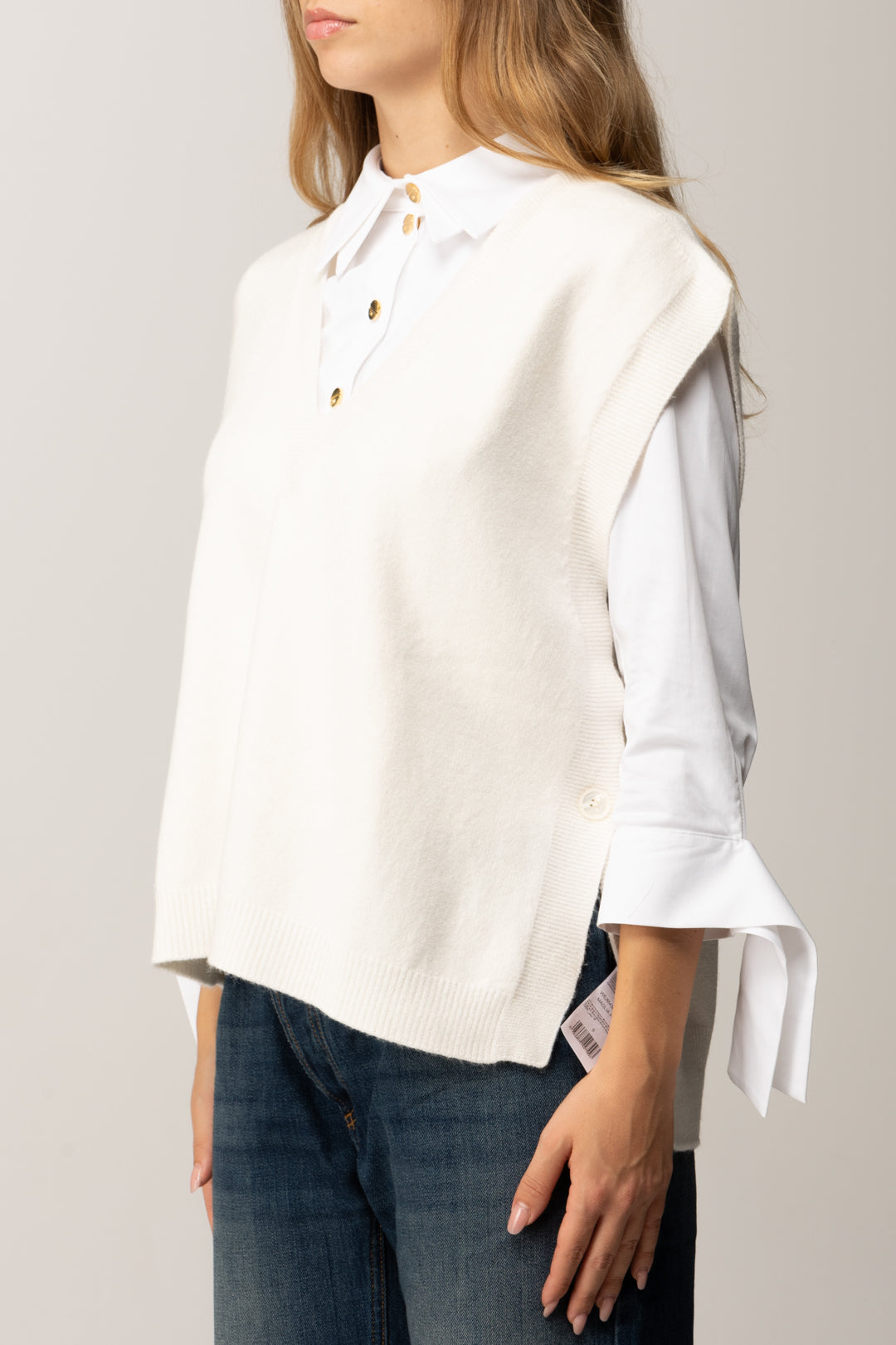 Manila Grace Gilet In Maglia con Scollo a V M436VU OFF WHITE