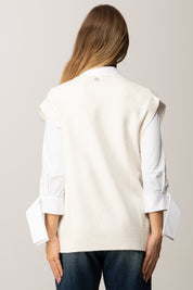 Manila Grace Gilet In Maglia con Scollo a V M436VU OFF WHITE