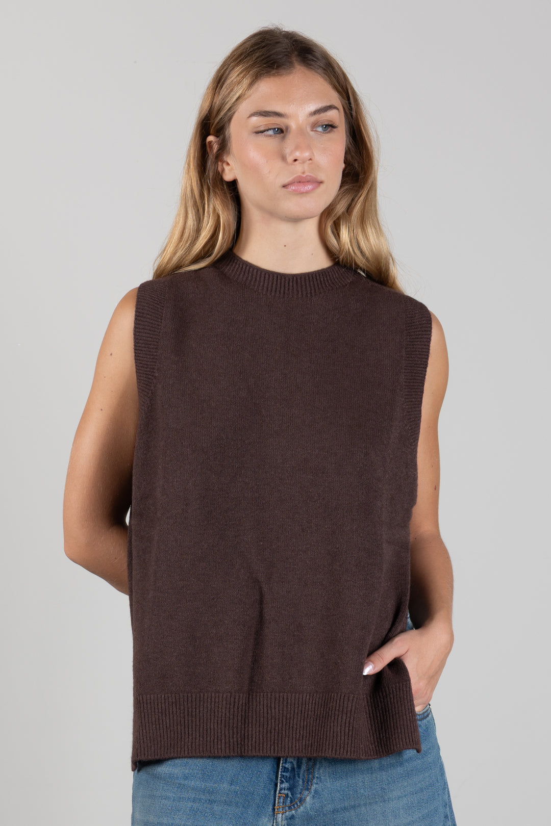 Manila Grace Gilet In Maglia con Spacchi Laterali M473VU POTTING SOIL :AI26