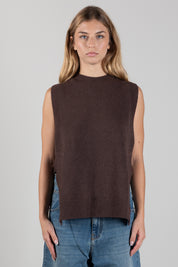 Manila Grace Gilet In Maglia con Spacchi Laterali M473VU POTTING SOIL :AI26