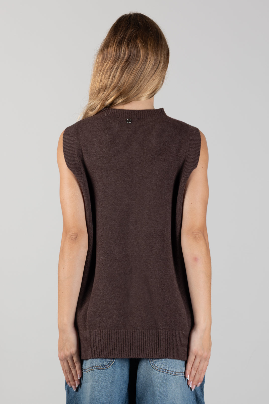 Manila Grace Gilet In Maglia con Spacchi Laterali M473VU POTTING SOIL :AI26