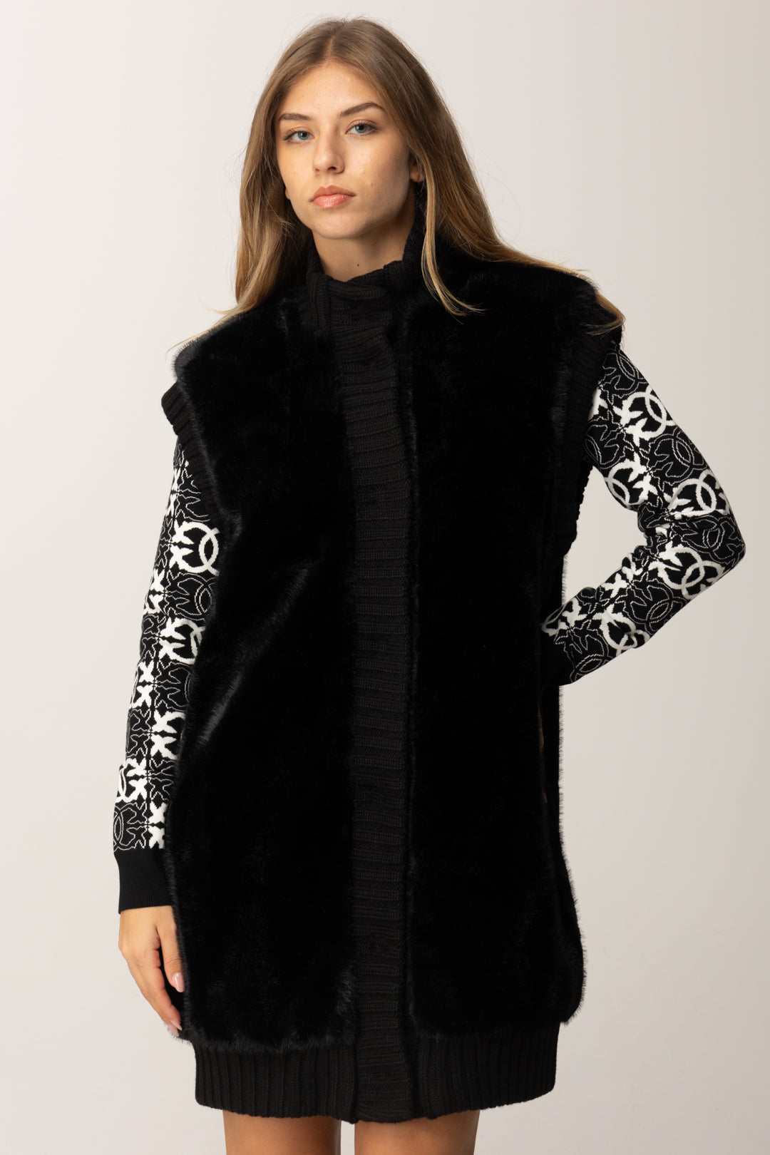 Pinko Gilet In Maglia Effetto Pelliccetta NERO LIMOUSINE