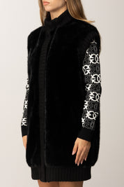 Pinko Gilet In Maglia Effetto Pelliccetta NERO LIMOUSINE