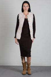 Twin-set Gilet In Maglia Effetto Pelliccia 262TP3131 PARCHMENT SCURO