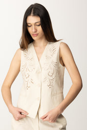 Twin-set Gilet In Misto Lino con Ricamo 251TP2161 MADREPERLA