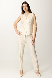 Twin-set Gilet In Misto Lino con Ricamo 251TP2161 MADREPERLA