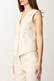 Twin-set Gilet In Misto Lino con Ricamo 251TP2161 MADREPERLA