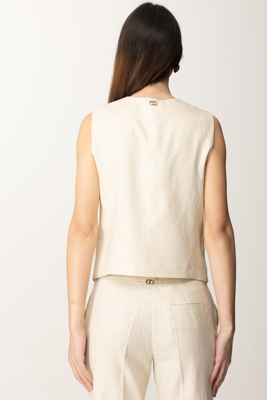 Twin-set Gilet In Misto Lino con Ricamo 251TP2161 MADREPERLA