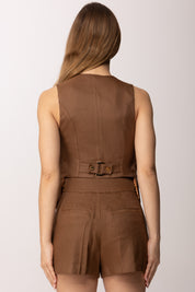 Elisabetta Franchi Gilet In Misto Lino e Crêpe GL00862E2 CUOIO