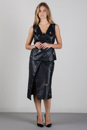 Manila Grace Gilet In Similpelle con Occhielli e Cintura G213EU METEORITE :AI26