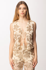 Twin-set Gilet In Tulle con Paillettes 261AT2140 CASHEW