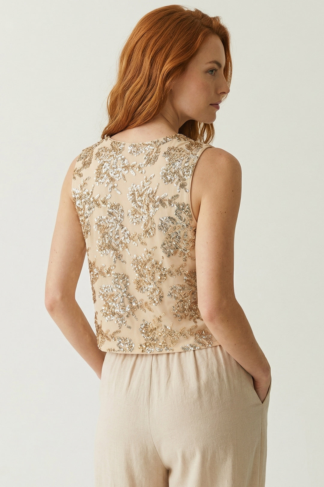Twin-set Gilet In Tulle con Paillettes 261AT2140 CASHEW