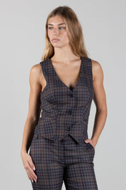 Aniye By Gilet Len In Check con Scollo a V 181044 WINE CHECK :AI26