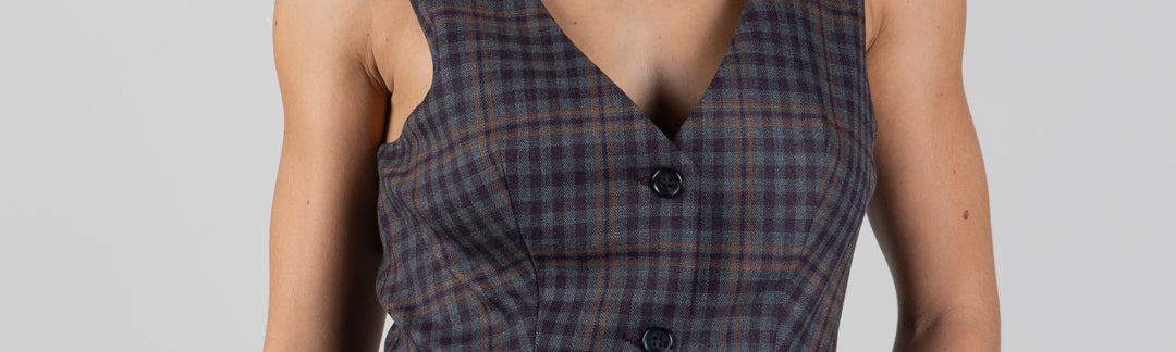 Aniye By Gilet Len In Check con Scollo a V 181044 WINE CHECK :AI26