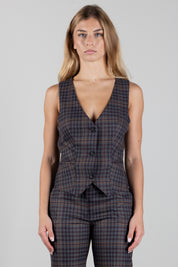 Aniye By Gilet Len In Check con Scollo a V 181044 WINE CHECK :AI26