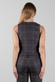 Aniye By Gilet Len In Check con Scollo a V 181044 WINE CHECK :AI26