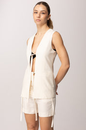 Patrizia Pepe Gilet Lungo con Chiusura a Laccetti 2S1548 A052 PEARL IVORY