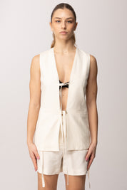 Patrizia Pepe Gilet Lungo con Chiusura a Laccetti 2S1548 A052 PEARL IVORY