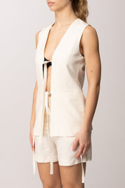 Patrizia Pepe Gilet Lungo con Chiusura a Laccetti 2S1548 A052 PEARL IVORY