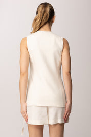 Patrizia Pepe Gilet Lungo con Chiusura a Laccetti 2S1548 A052 PEARL IVORY