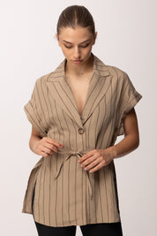 Imperial Gilet Lungo Gessato con Cintura LD73LOV CAMEL