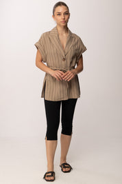 Imperial Gilet Lungo Gessato con Cintura LD73LOV CAMEL