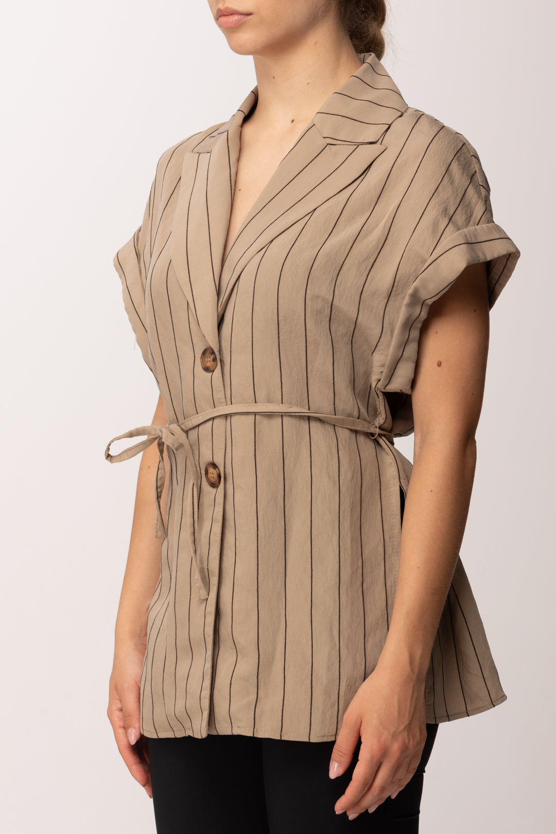 Imperial Gilet Lungo Gessato con Cintura LD73LOV CAMEL
