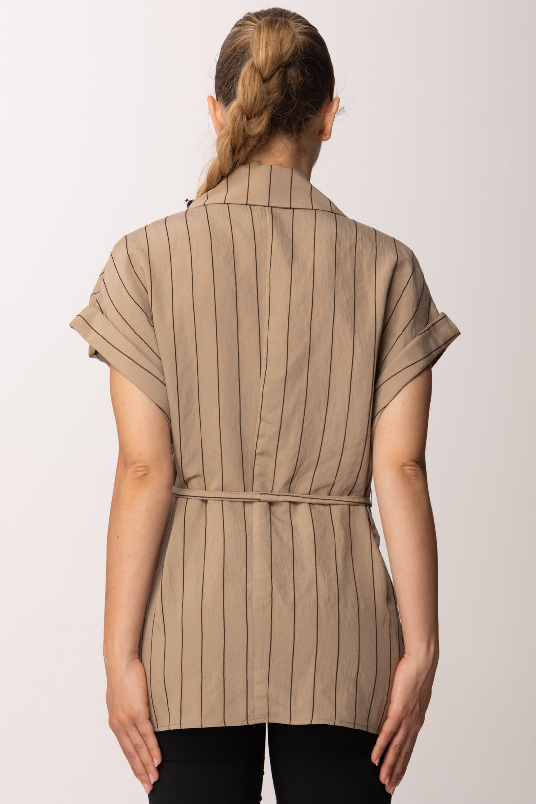 Imperial Gilet Lungo Gessato con Cintura LD73LOV CAMEL