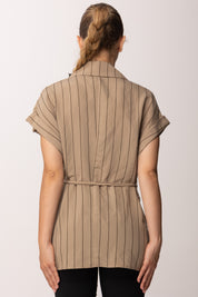 Imperial Gilet Lungo Gessato con Cintura LD73LOV CAMEL