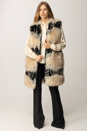 Manila Grace Gilet Lungo In Eco-pelliccia con Inserti Fantasia E004PU OFF WHITE