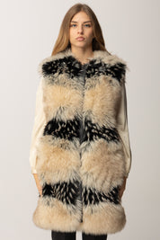 Manila Grace Gilet Lungo In Eco-pelliccia con Inserti Fantasia E004PU OFF WHITE