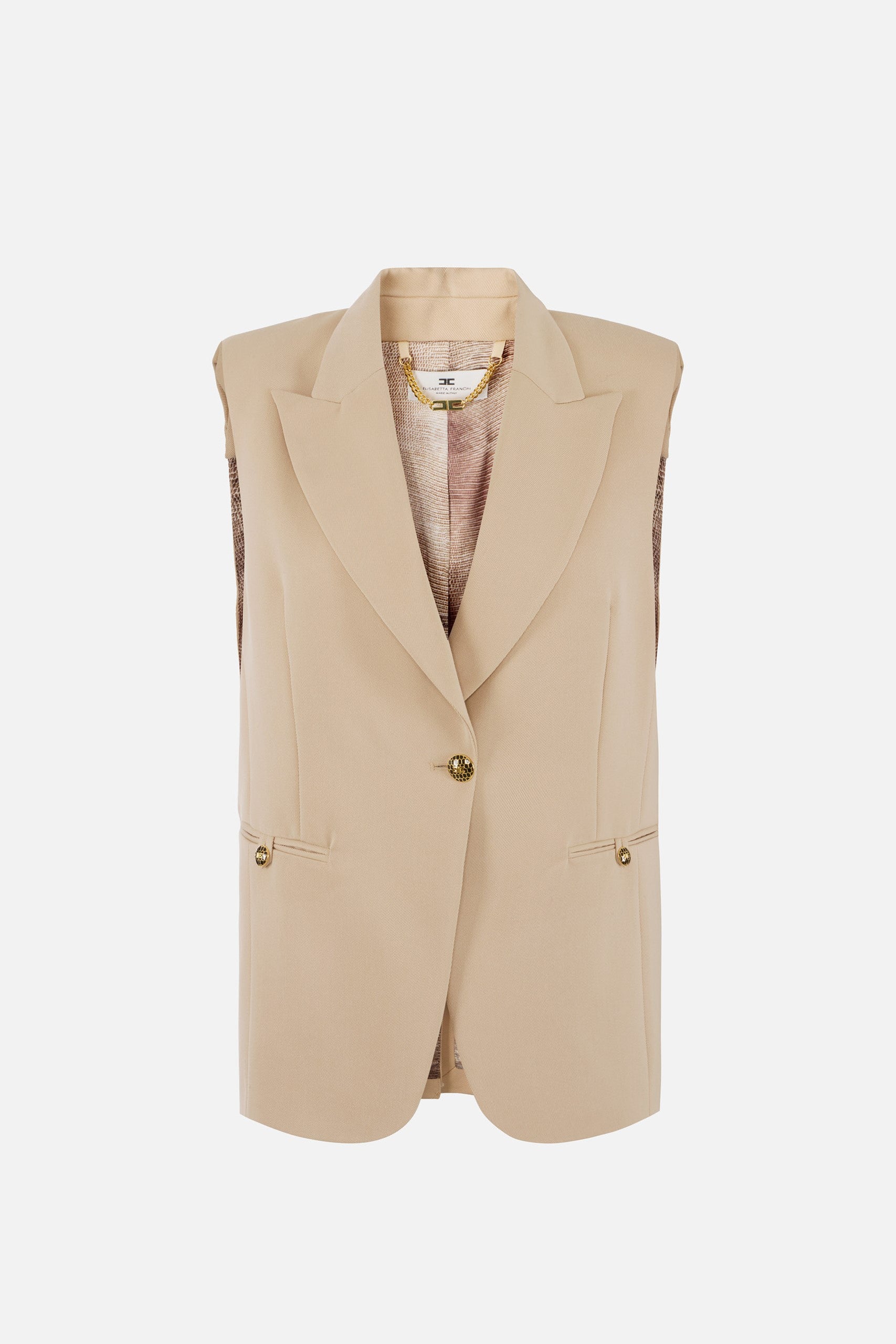 Elisabetta Franchi Gilet Lungo In Gabardina Di Cotone GI18857E2 HONEY