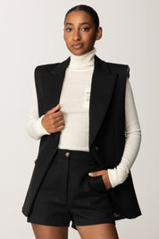 Elisabetta Franchi Gilet Lungo In Gabardina Di Cotone GI18857E2 NERO