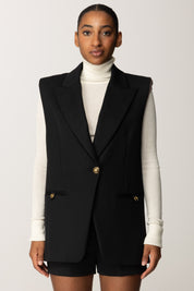 Elisabetta Franchi Gilet Lungo In Gabardina Di Cotone GI18857E2 NERO