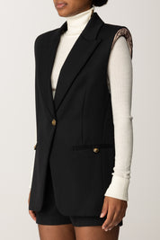 Elisabetta Franchi Gilet Lungo In Gabardina Di Cotone GI18857E2 NERO