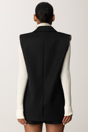 Elisabetta Franchi Gilet Lungo In Gabardina Di Cotone GI18857E2 NERO