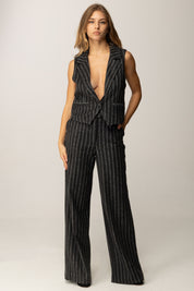 Manila Grace Gilet Sartoriale Gessato G142PI ASFALTO