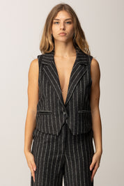 Manila Grace Gilet Sartoriale Gessato G142PI ASFALTO