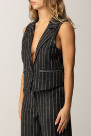 Manila Grace Gilet Sartoriale Gessato G142PI ASFALTO