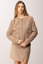 Elisabetta Franchi Giubbino Corto In Suede con Stampa Alligatore GD58G61E2 ARGILLA