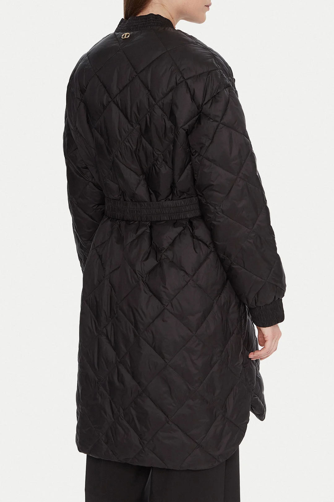 Twin-set Giubbino Imbottito Lungo con Cintura Oval T 252TP2130 NERO