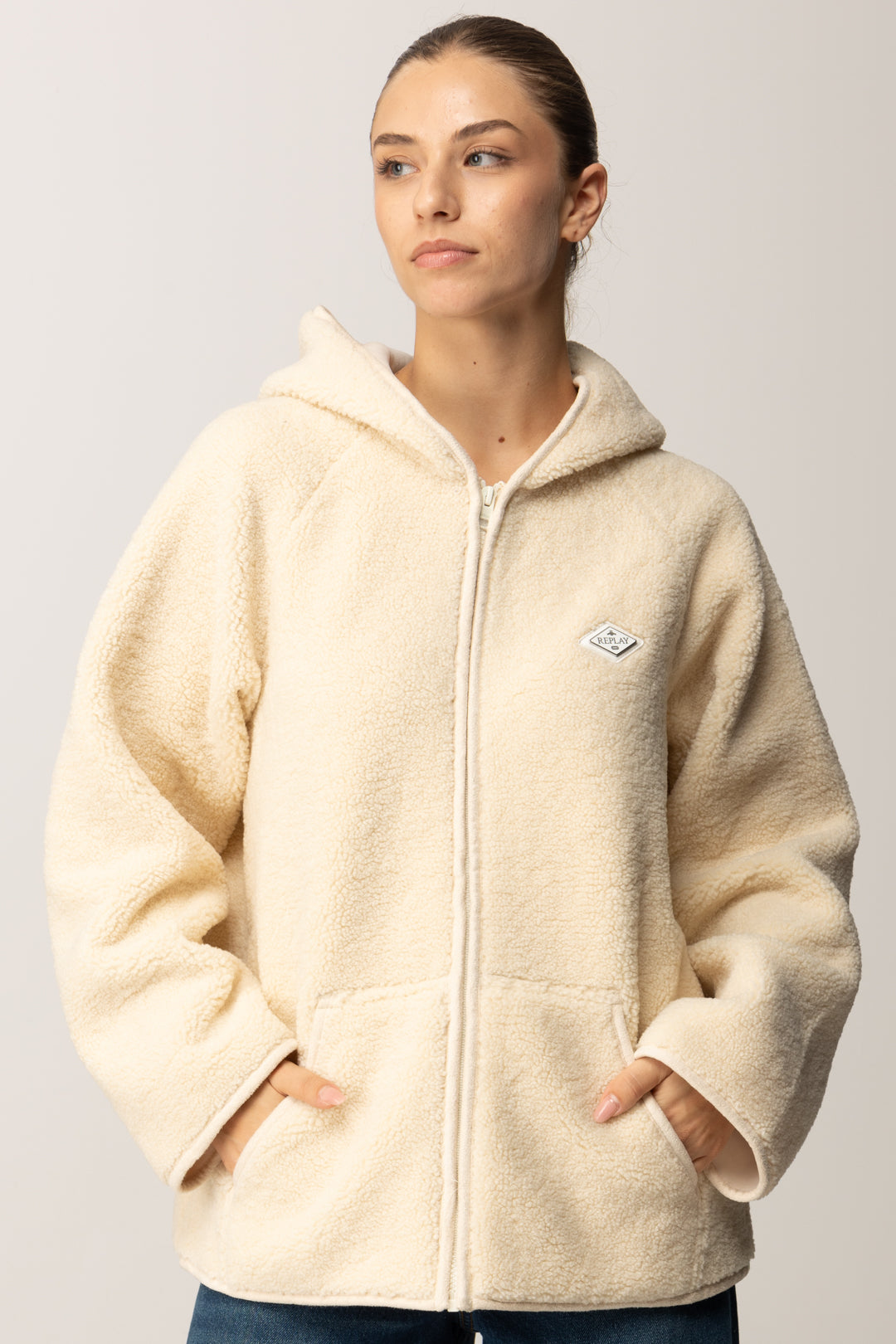 Replay Giubbino In Faux Shearling con Cappuccio W7922 .000.85285 WINTER WHITE