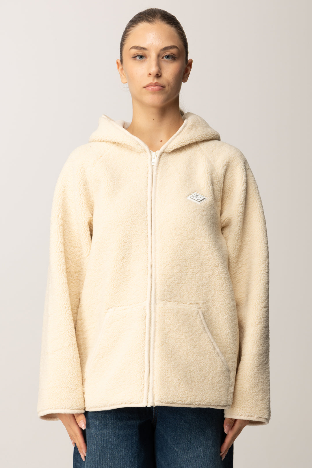 Replay Giubbino In Faux Shearling con Cappuccio W7922 .000.85285 WINTER WHITE